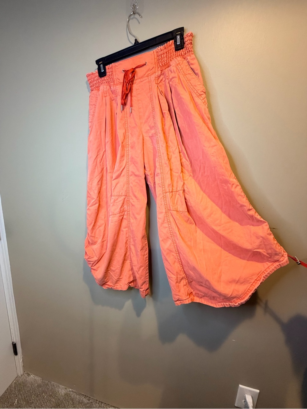 Anthropologie Peach Wide-Leg Cropped Drawstring Pants